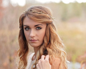 Elven Circlet - Elven Headpiece - Elven Crown - Lord of the Rings Hair - Bridal Headpiece - gold circlet - woodland halo - rustic crown