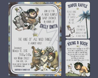 Where the Wild Things Are Baby Shower Invitation - Birthday Party -Diaper Raffle -Bring Book - Wild Rumpus, Wild Things - Printed / Download