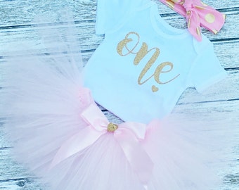 First Birthday Outfit Girl - Pink and Gold 1st Birthday Outfit - Pink and Gold Tutu - Pink Gold Birthday - Cake Smash Outfit