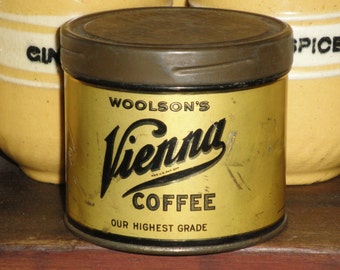 Vintage Coffee Sample Tin | Antique Vienna Coffee Tin | Old Small Coffee Tin | Primitive Kitchen Collectible