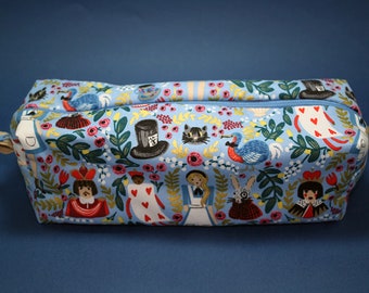 Boxy Makeup Bag - Lewis Carroll's Alice's Adventures in Wonderland Metallic Floral Print Zipper - Pencil Pouch - Anna Bond & Rifle Paper Co