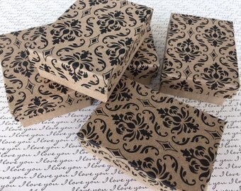 7 DAMASK Design Kraft Paper Boxes Cotton Filled Gift Box for Jewelry 3 1/4" W x 2 1/4" D x 1" H