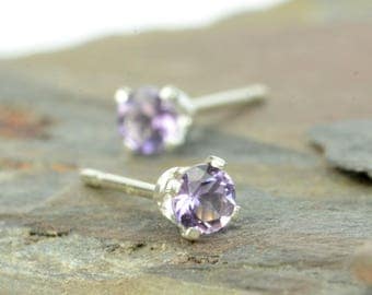 Amethyst earrings, amethyst stud earrings, 3mm, 4mm, purple gemstone earrings, stud earrings, birthstone jewellery, birthstone earrings
