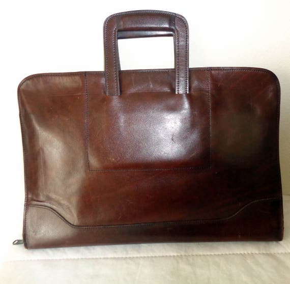 Schlesinger Brothers slim briefcase in mahogany brown full