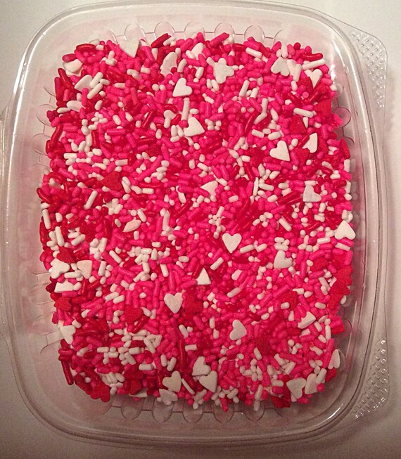 Sprinkles 3 oz. Red sprinkles pink hearts, valentines mix from