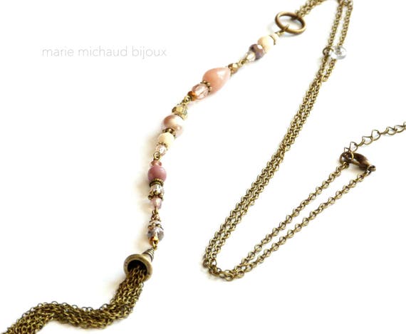 Y necklace,Nude tones necklace,Boho necklace, Original boho necklace, Romantic necklace, Nude colors jewelry,Bride necklace,Bride jewelry