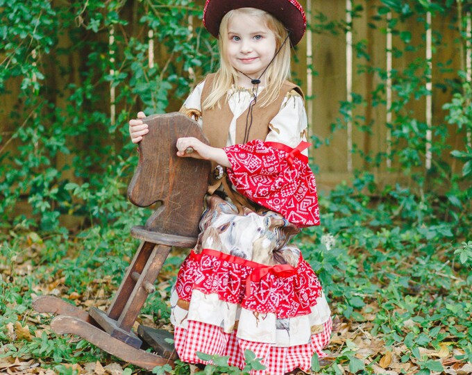Little Girls Cowgirl Outfit - Toddler Maxi Dress - Western Birthday Party - Full Length Dress - Ruffle Skirt - Peasant Top - sz 2T to 8