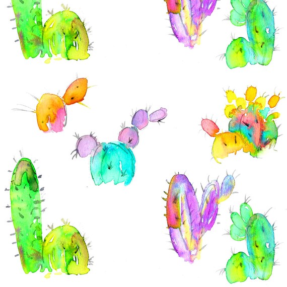 Watercolor Cactus Fabric Southwestern Cactus By Erinanne