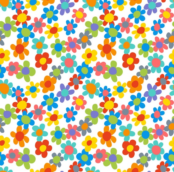 Items similar to Rainbow Flower Fabric - Girl Power - Flower Power By ...