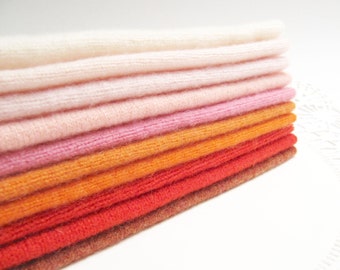 Cashmere Wool Felt Squares Fabric Bundle Felted Cashmere Wool Sweater Fabric Destash Cashmere Scraps in Warm Colors - 10 - 6" x 8" Pieces 85