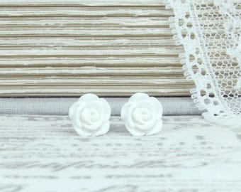 White Rose Earrings Rose Stud Earrings Small Rose Earrings White Flower Studs Hypoallergenic