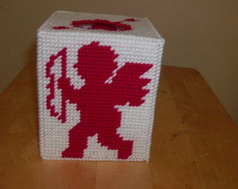 Cupid Tissue Box Cover, Valentines Day Tissue Box Cover, Needlepoint Cupid Tissue Box