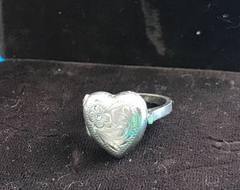 Vintage Sterling Silver Heart Locket Poison Ring 7