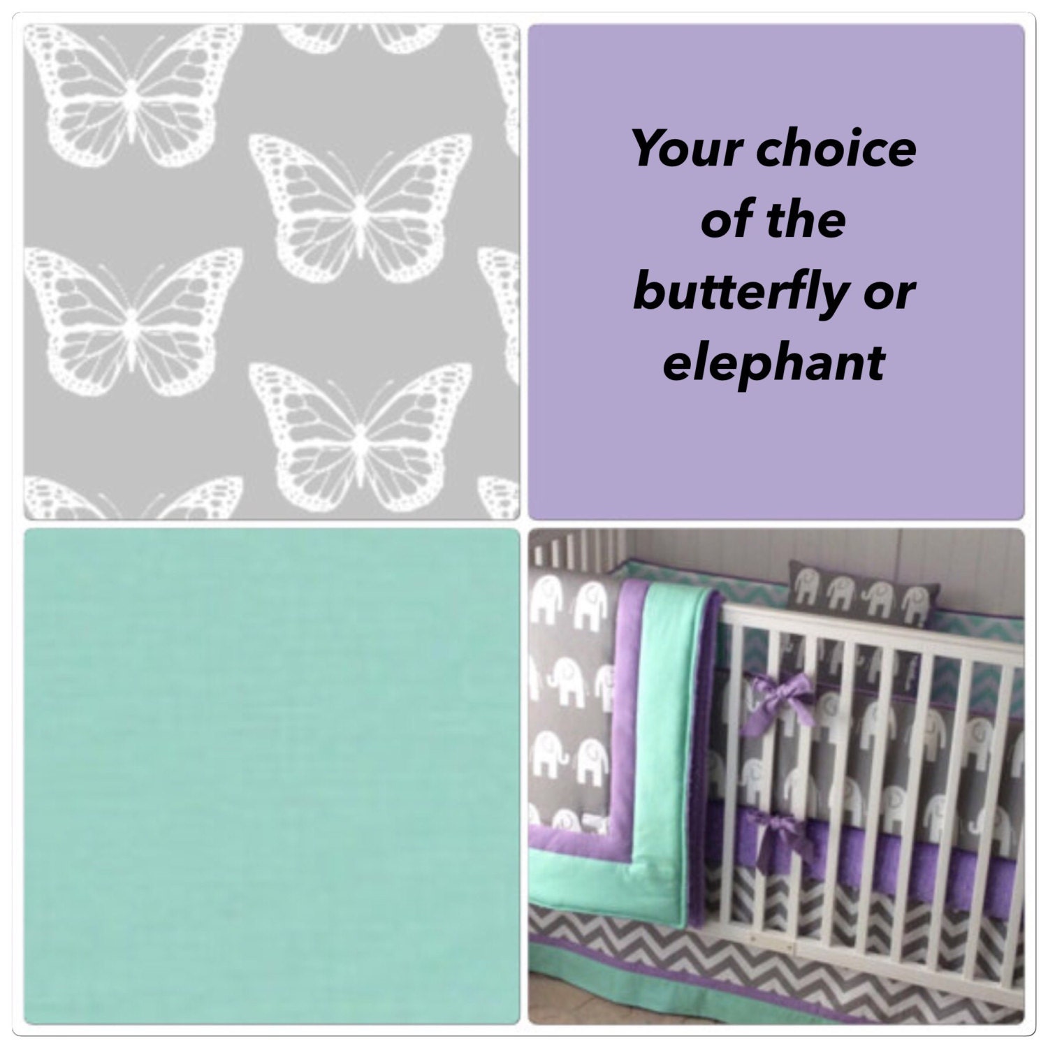DEPOSIT Mint Purple Baby Bedding Crib Set Butterfly or