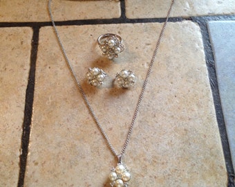NEW White Pearl Necklace, Ring, and Earrings by Sarah Coventry