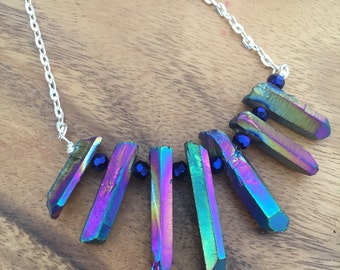 Titanium Raw Crystal Necklace~ Aura crystal, crystal cluster, quartz, raw crystals, mermaid neckalce, witch necklace, magick moon goddess