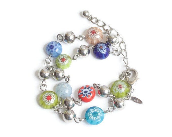 Avon Ankle Bracelet Multi Color Millefiori Glass Beads Vintage