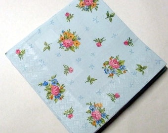 Decoupage Napkins, retro vintage paper napkins, flower bunches on blue