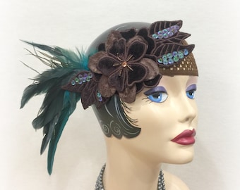 Flapper Headband - 1920's Headband - 20's Gatsby Headband - Teal Headband - Speakeasy Headband - 20's Theme Party - Gatsby Style Hair - OOAK
