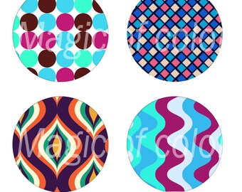 Retro Patterns - 252 12mm Circle JPG images - Digital Collage Sheet