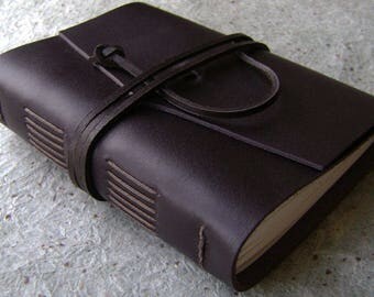 Handmade rustic leather journal, 4" x 6", dark brown journal, old world journal, travel journal, sketchbook, (2505)