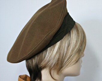 Beret Hat Brown Wool Beret Felt Tam Hat Vintage 1940's ? Deluxe by Feldman