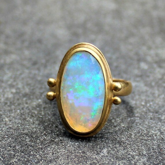 Opal Ring Opal Gold Ring Faceted Opal Ring 18 kt Gold