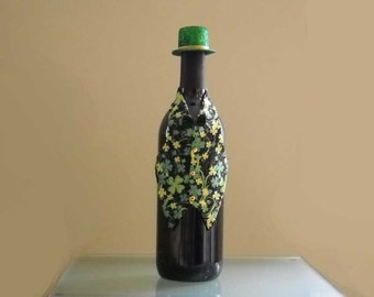 St. Patrick's Day Wine Bottle Vest with Shamrocks and Glitter