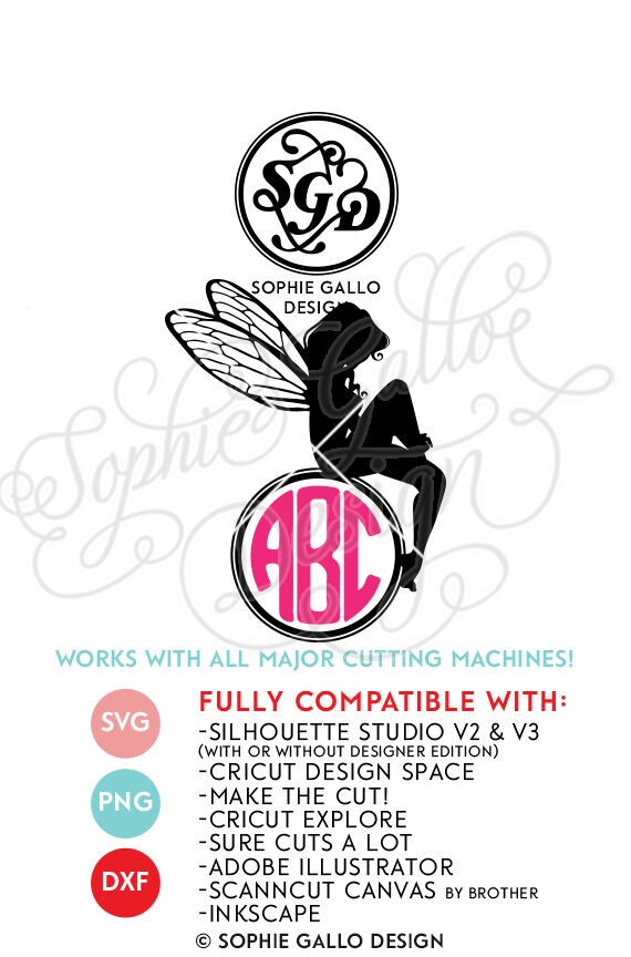 Download Sitting Fairy Monogram SVG DXF PNG digital download files