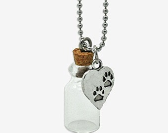 Paw Print Ashes Holder - Pet Memorial - Urn Necklace - Ash Jar - Cremation Pendant