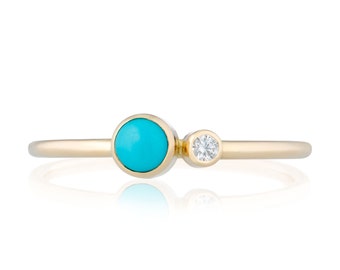 Turquoise Diamond Ring, Turquoise December Birthstone Ring, 14K Gold Turquoise and Canadian Diamond Ring, Gift for Her, December Birthstone