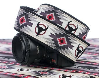 Longhorn Camera Strap, dSLR, SLR, Texas, Mirrorless, Canon Strap, Nikon Strap, Replacement camera strap, Camera Neck Strap, Pocket, 243