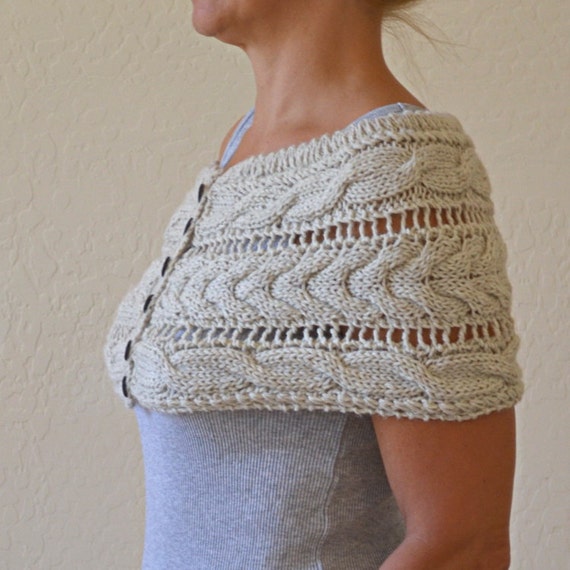 Cable knit lace shoulderette shrug oatmeal wrap gift for her