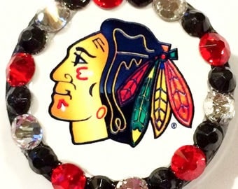 Chicago Blackhawks Indian Head & Swarovski Crystal Embellished ID Badge Reel