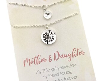 Mother Daughter Necklace, Dandelion Mother Daughter Jewelry Set, Daughter gift, carded with quote, mommy and me necklace, wish necklace set