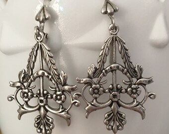 Boho Gypsy Earrings, Antique Silver Chandelier Earrings, Gift For Her