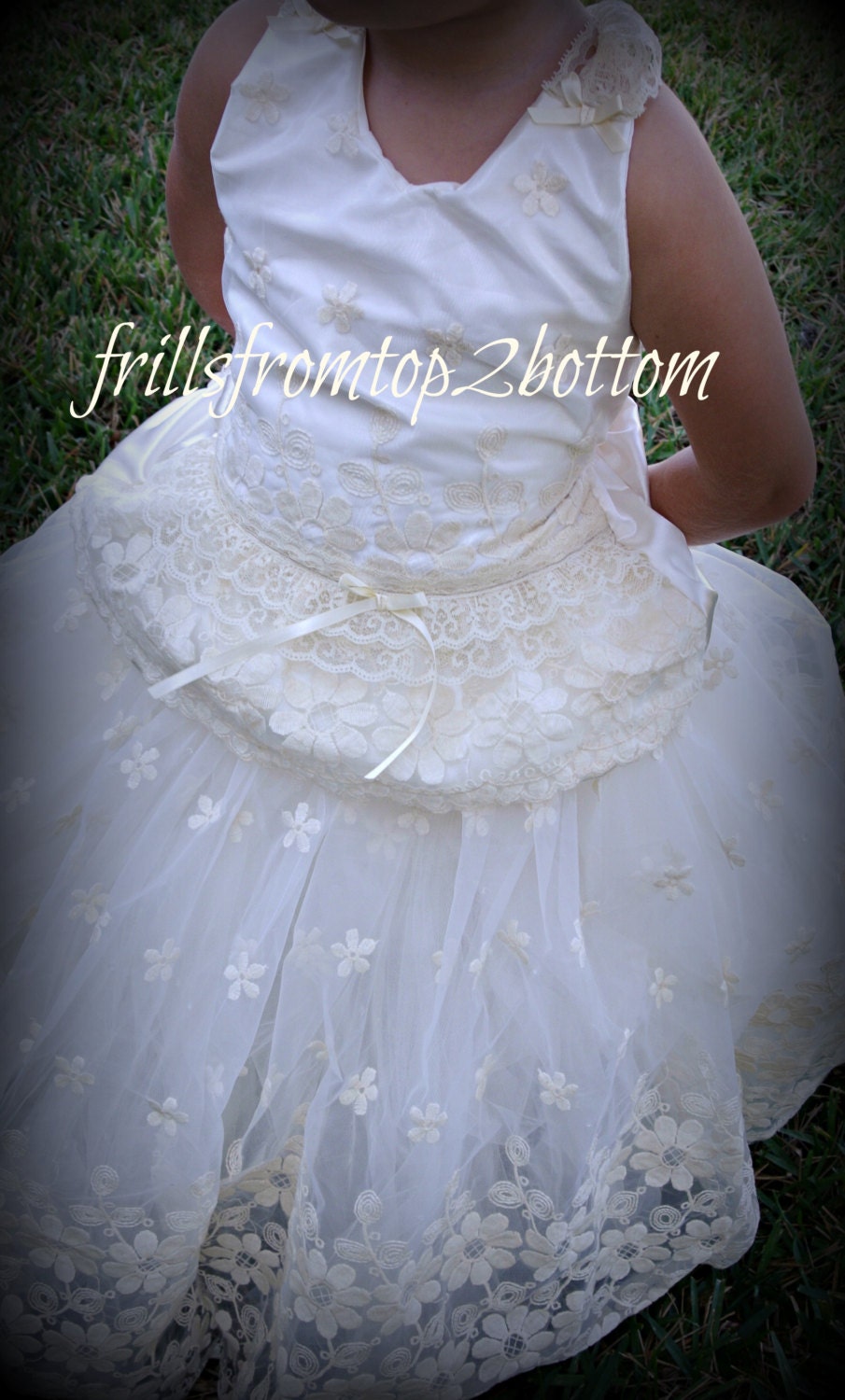 Flower Lace Flower Girl Dress . Lace Halter Top. Tulle Skirt