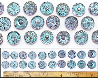 14mm Vintage Czech Glass Blue LILAC Purple Flash AB SHANKLESS No Shank Cabochon Buttons 20p 10pairs for button bracelets