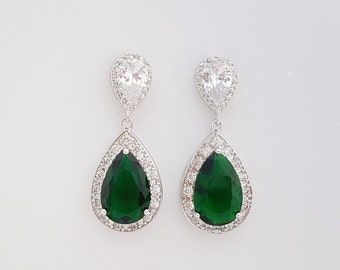 Green Earrings Wedding Jewelry Green Bridal Earrings CZ Emerald Green Teardrop Earrings Wedding Earrings Green Wedding Jewelry, Esmeralda