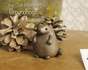 Groundhog Figurine - Your Own Personal Groundhog Day by Bewilder and Pine - Imbolc Weather Divination - Polymer Clay Figurine and Box Burrow
