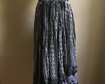 Indian Black and White Cotton Gauze Drawstring Full Skirt • Free Size Skirt • Boho Chic Skirt
