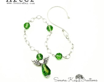 greenery Crystal Guardian Angel Car Charm or Bookmark in Silver Custom Made to order