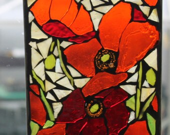 Poppies, Stained Glass SunCatcher or wall Decoration