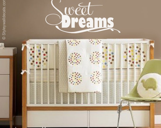 Sweet Dreams Wall Decal, Sweet Dreams Vinyl Lettering Wall Decal, Sweet Dreams Wall Sticker, Girls Boys Bedroom Baby Nursery Wall Decal