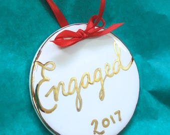 Engaged Ornament,Couple Ornament,Engagement Christmas Ornament,Gold Ornament,Personalized Ornament,Xmas Ornament, Christmas Gift, Engaged