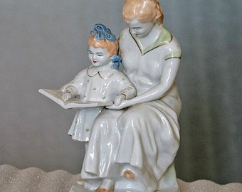 Vintage figurine statues -the First book - White porcelain 1960 - ies - from Russia / Soviet Union / USSR