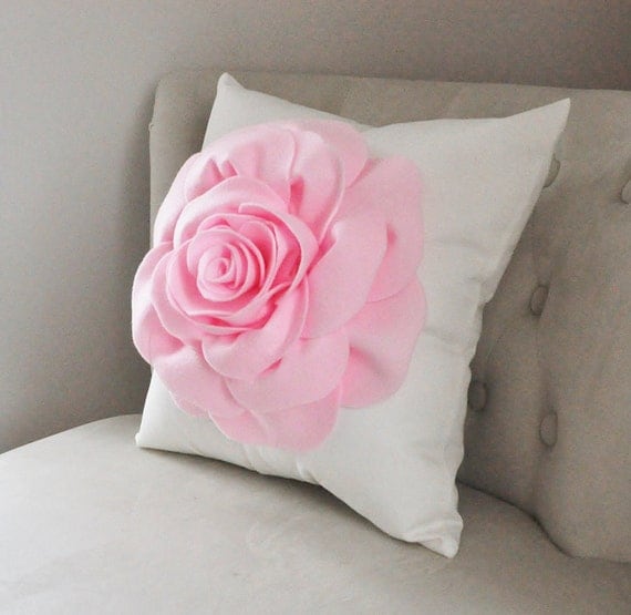 Decorative Pillows Rose Applique Pillow Light Pink on Cream
