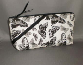 Cosmetic Bag - Makeup Bag - Large Zipper Pouch - Butterfly - Black and White