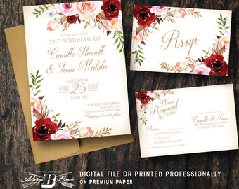 Red Blush Floral Wedding Invitation SET Red Blush Floral Wedding Invitation SET