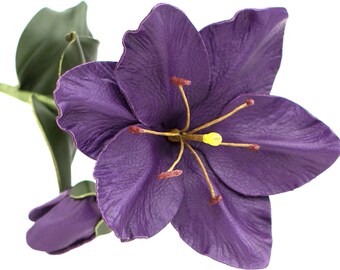 Leather Lily Purple Leather Flower Wedding/3rd Anniversary Gift Long Stem Flower Valentine's Day 3rd Leather Anniversary Mother's Day Prom